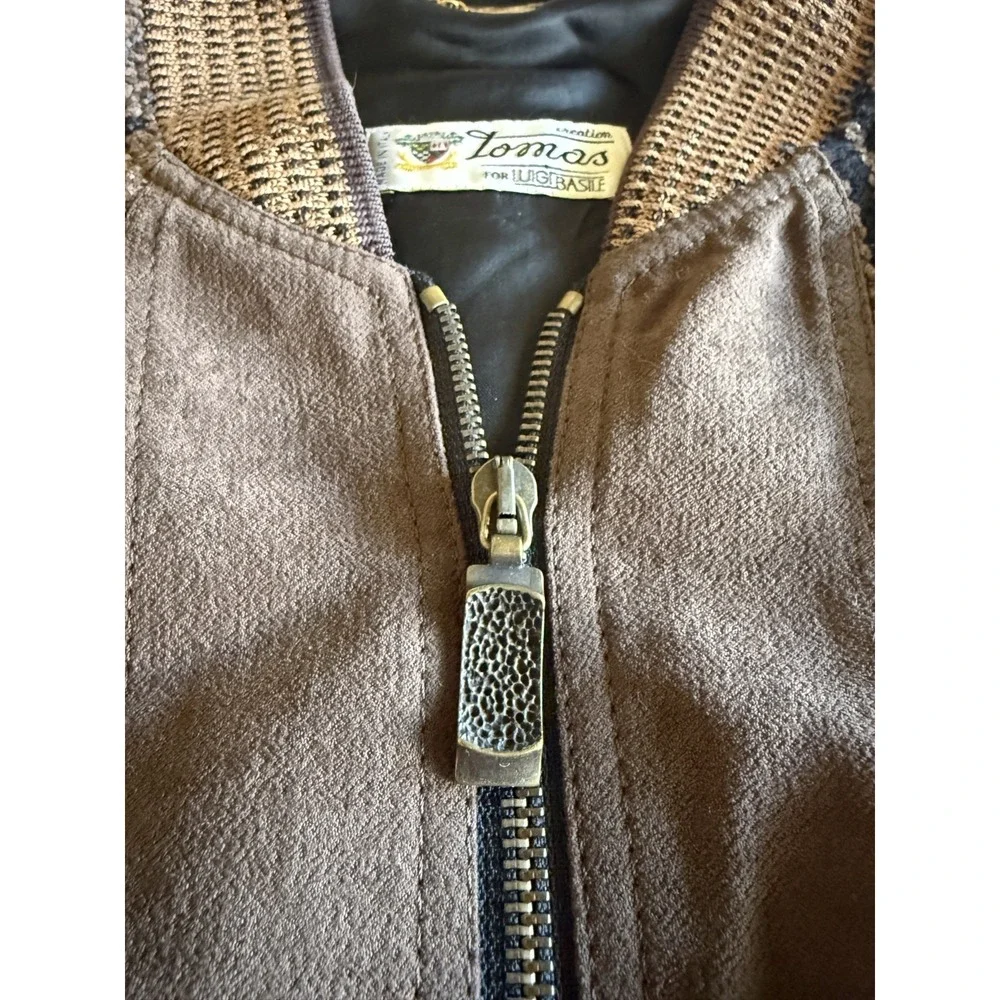 VTG Luigi Basile Tomas Bomber Jacket Men L Made in Italy Knit Style Brown